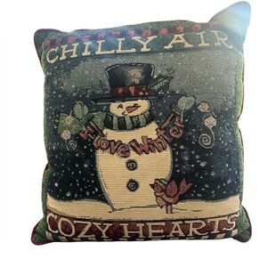 Vtg Westport Snowman Holiday Pillow Cottage Prairie Country Primitive Tapestry